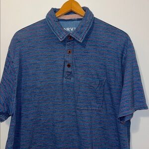 ORVIS Men’s Large Cotton Short Sleeve Polo Shirt Blue Red Striped Pocket